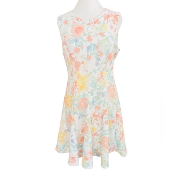 NWT Calvin Klein Pastel Floral Fit & Flare Scuba Sleeveless dress size 10P - Picture 4 of 12